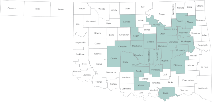 GlobalHealth coverage map of Oklahoma
